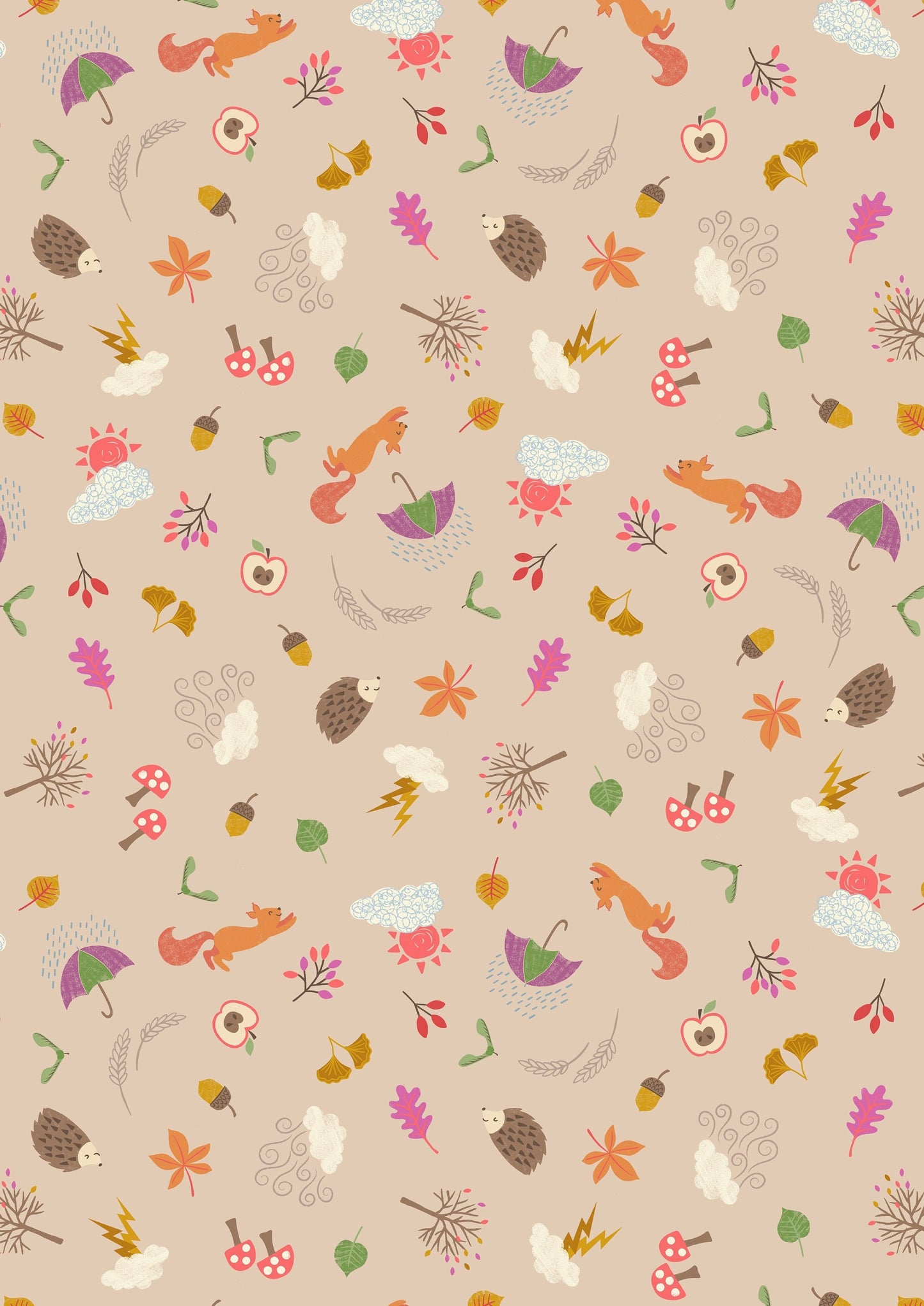 Whatever the Weather Autumn on Biscuit  A372.1 Cotton Woven Fabric