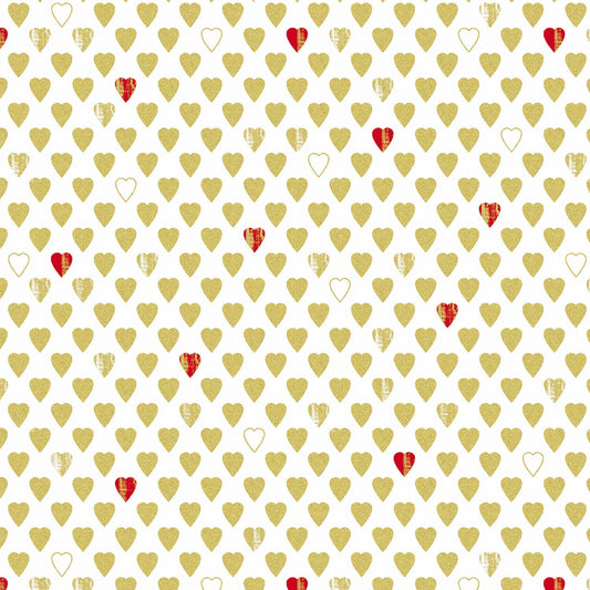 Cherish White Texture Hearts with Metallic Accents 8964M09B Cotton Woven Fabric