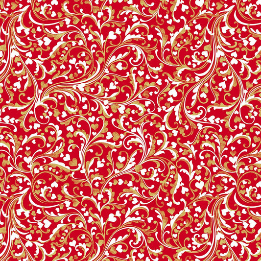 Cherish Red Scroll with Metallic Accents 8959M10B Cotton Woven Fabric