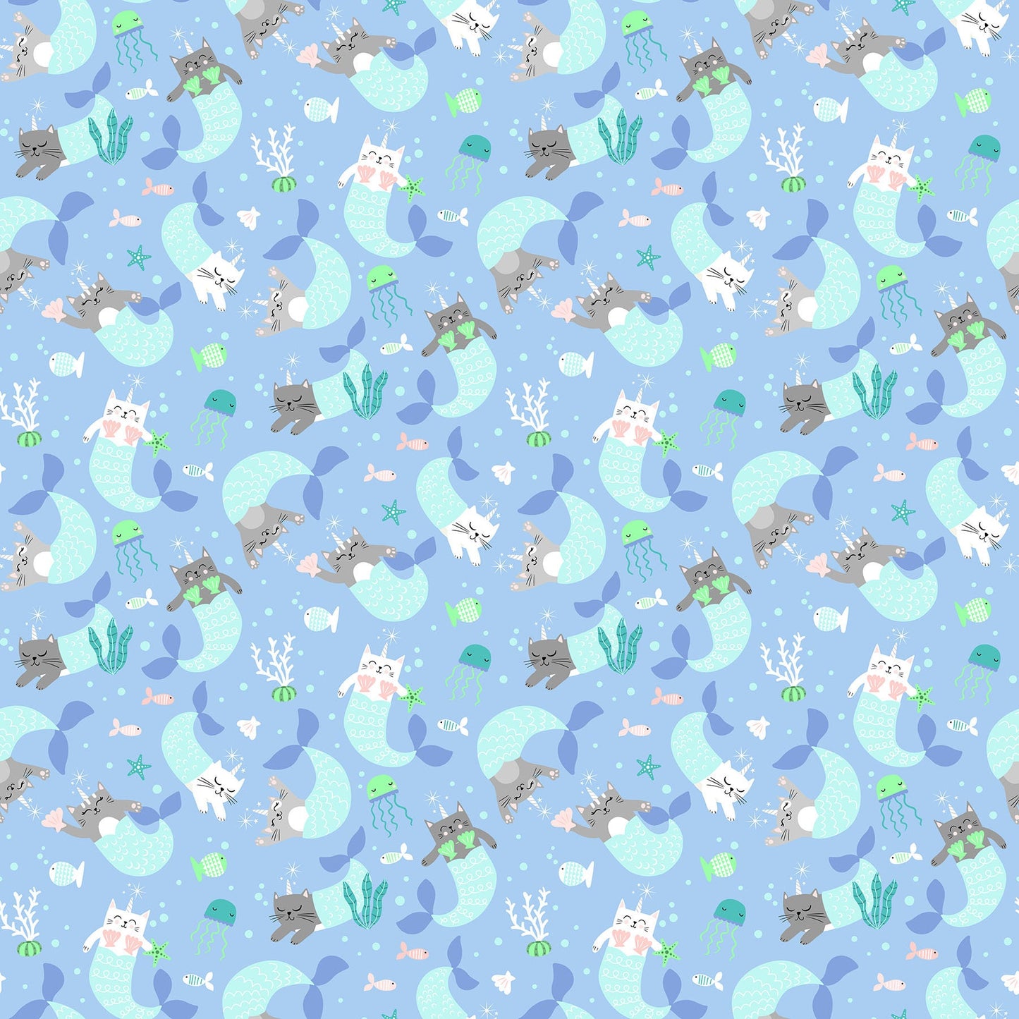 Mermaid Kitties 22600-42 Cotton Woven Fabric