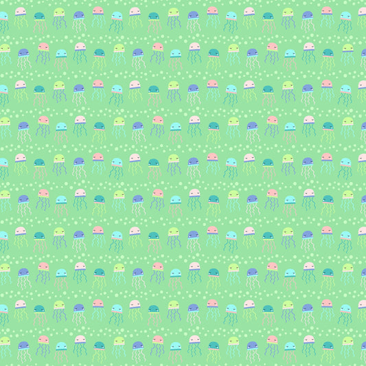 Mermaid Kitties Green Jellyfish 22602-72 Cotton Woven Fabric