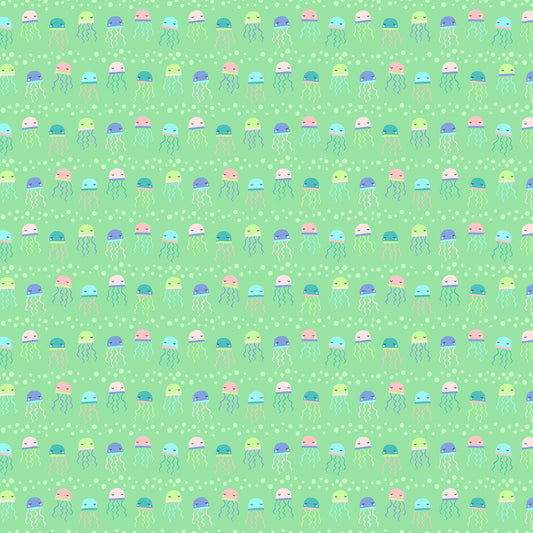 Mermaid Kitties Green Jellyfish 22602-72 Cotton Woven Fabric