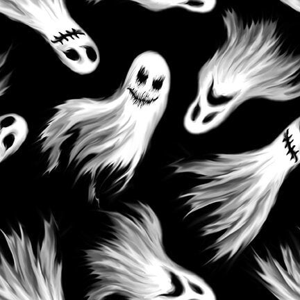 Ghoulish Gathering Black Ghosts 9539G-99 Glow in the Dark Cotton Woven Fabric