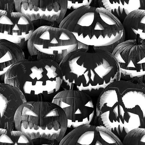 Ghoulish Gathering Stacked Pumpkins 9543G-99 Glow in the Dark Cotton Woven Fabric