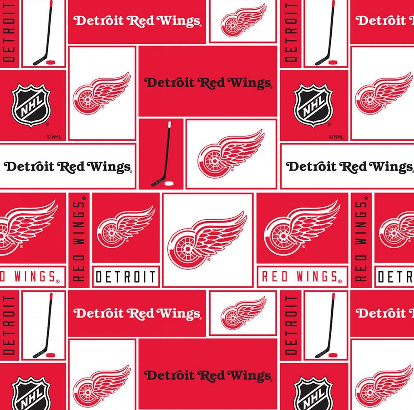 Licensed NHL Hockey Detroit Red Wings Small Scale Box Allover on Cotton 840WIN Cotton Woven Fabric