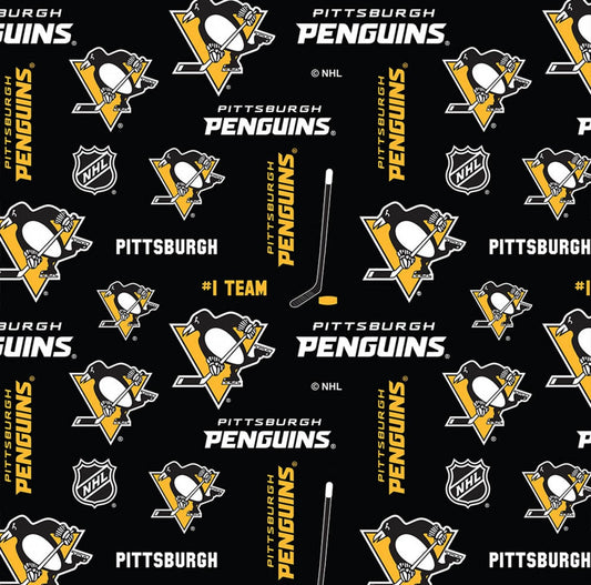Licensed NHL Hockey Pittsburgh Penguins Allover on Cotton 169PEN Cotton Woven Fabric