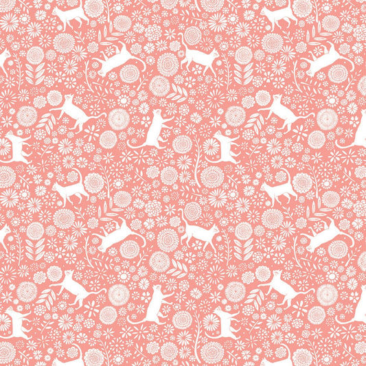 Urban Jungle by Vicky Yorke Peach Cats in Garden 30180201-3 Cotton Woven Fabric
