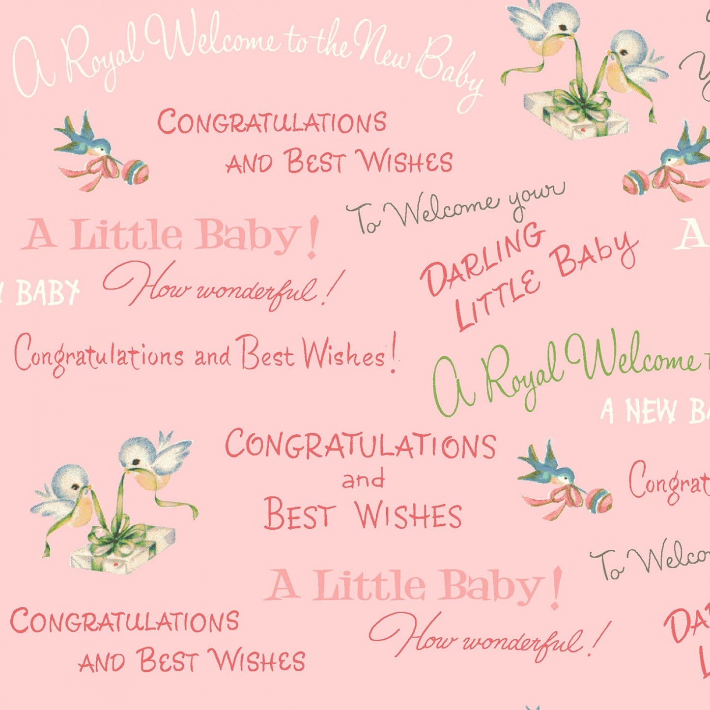 Welcome Baby by Sara Morgan Pink Congrats Baby WELC3014-P Cotton Woven Fabric
