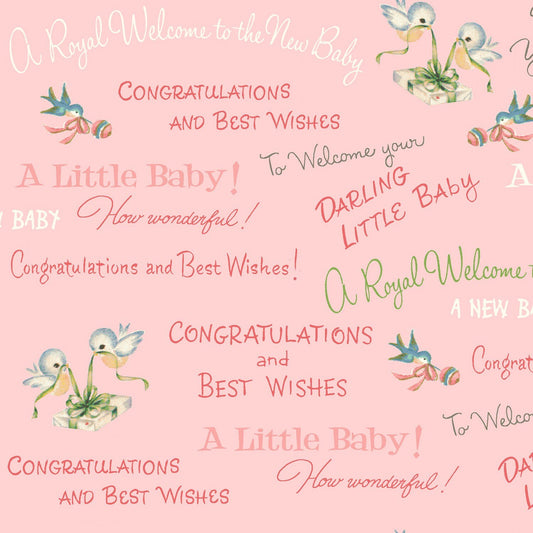 Welcome Baby by Sara Morgan Pink Congrats Baby WELC3014-P Cotton Woven Fabric