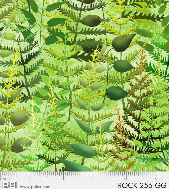 Rock Garden by Teresa Ascone Green Ferns ROCK255G Digitally Printed Cotton Woven Fabric