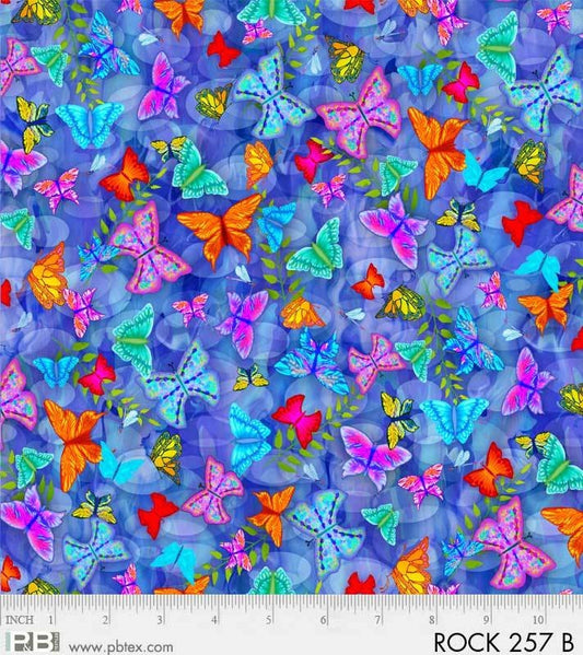 Rock Garden by Teresa Ascone Blue Butterflies ROCK257B Digitally Printed Cotton Woven Fabric