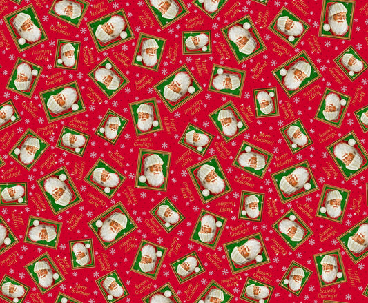 Santa's List Red Tossed Santa Frames 27261-R Cotton Woven Fabric