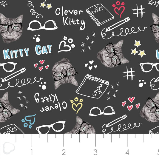 Cats Rule Clever Kitties in Black 34180101-2 Cotton Woven Fabric