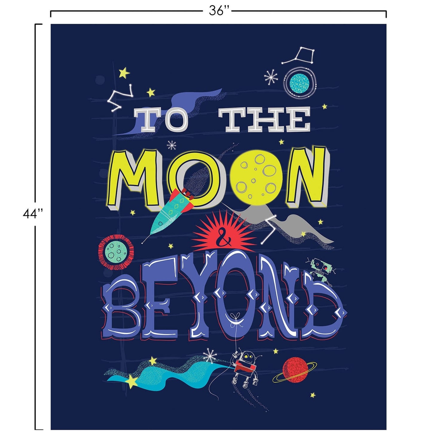 Out of This World Glow To The Moon 36" Panel in Navy Glow in the Dark Cotton Woven Panel