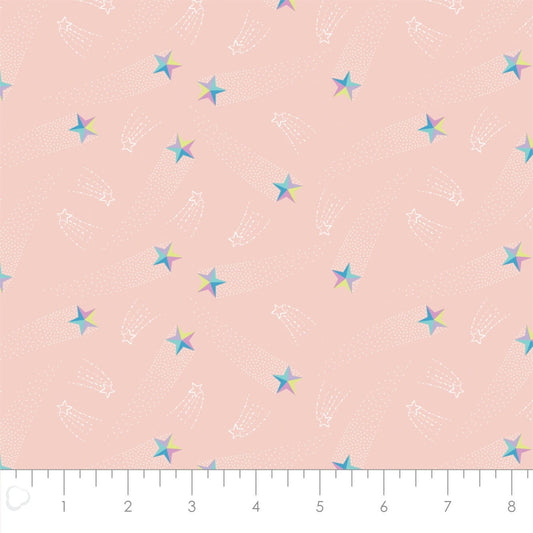 Out of This World Glow Shooting Stars in Blush Glow in the Dark Cotton Woven Fabric