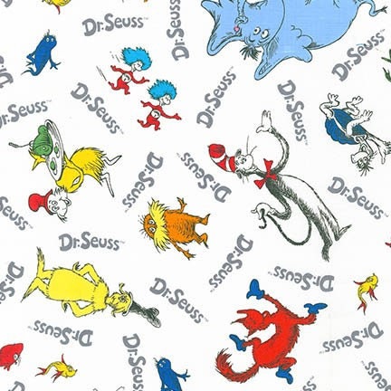 Celebrate Suess by Dr. Seuss Enterprises ADE-15670-1-WHITE Cotton Woven Fabric