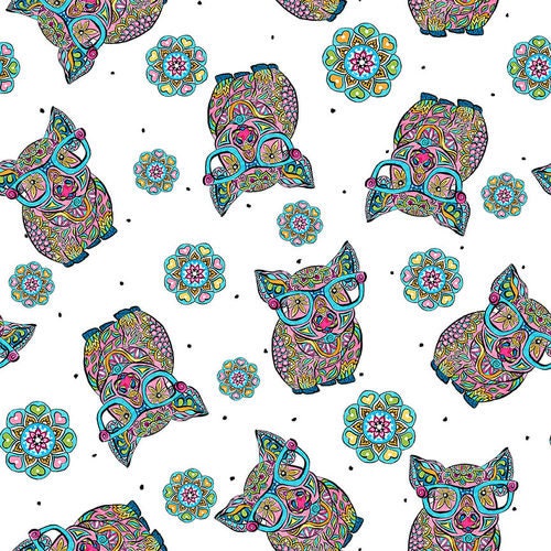 Mandala Tango White Pigs 9656-01 Cotton Woven Fabric