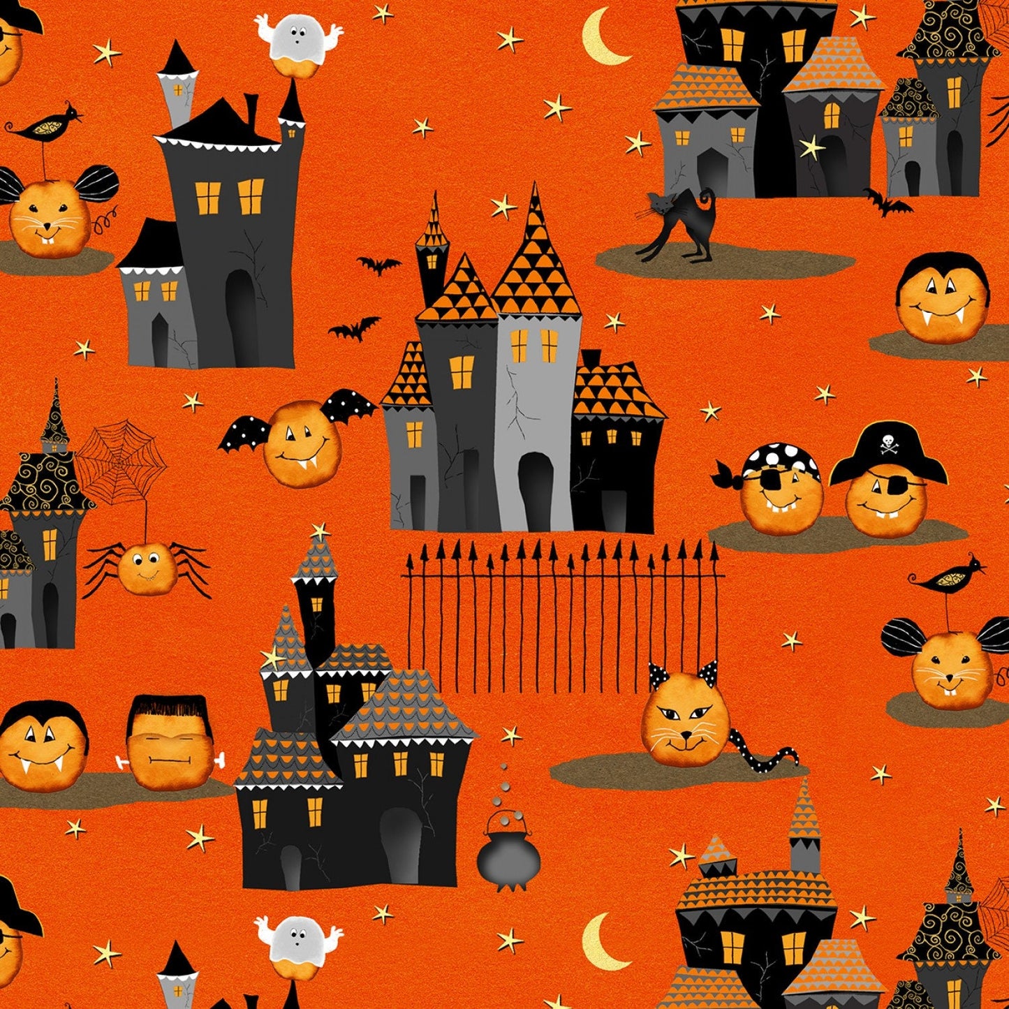 Cheekyville Orange Cheeky Village 4666S-33 Cotton Woven Fabric