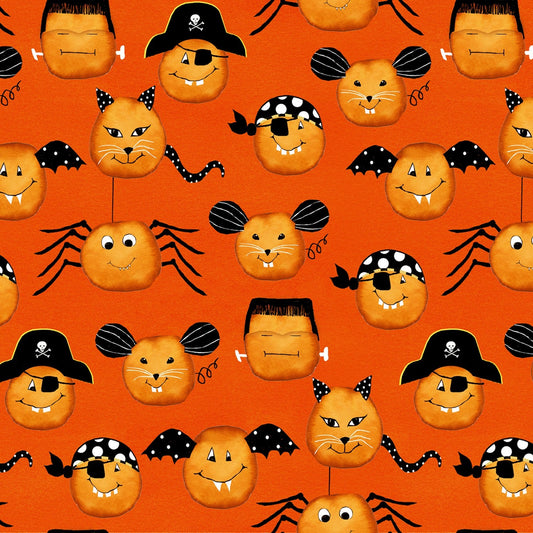 Cheekyville Orange Large Pumpkin Faces 4669S-33 Cotton Woven Fabric