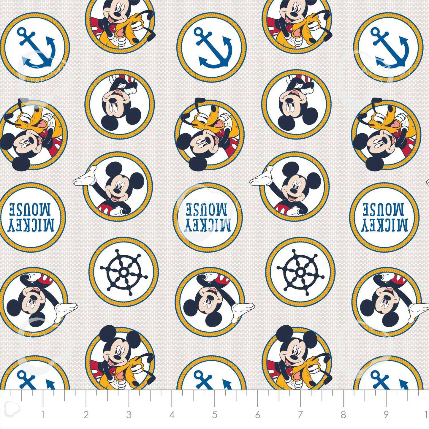 Licensed Disney's Mickey Mouse Oh Boy! Friends in Circles in Blue 85270508-01 Cotton Woven Fabric
