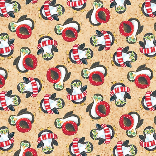 Holiday Beach Penguins 9590-35 Cotton Woven Fabric