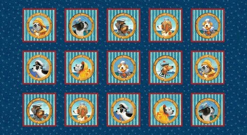 Salty Dogs Blue Dog 24" Panel (6" X 6" Blocks) 4701-77 Cotton Woven Panel