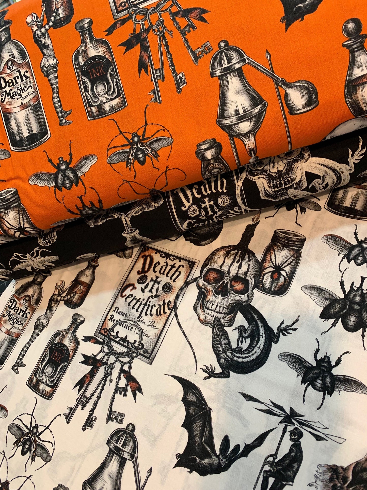 Haunted House Dark Magic Black/White 8737C Cotton Woven Fabric