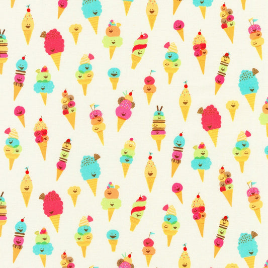 Hello Lucky Cream Ice Cream Cones AILD1867384 Cotton Woven Fabric