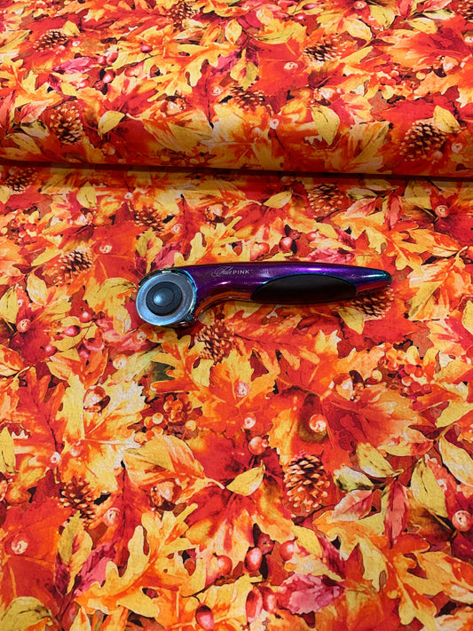 Autumn Tranquility Digital by Abraham Hunter Multi Leaves AUTR3046-MU Digitally Printed Cotton Woven Fabric