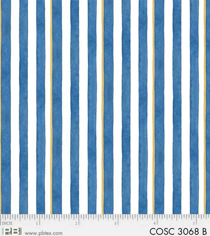 Coastal Kitty and Hot Dogs by World Art Group Blue Stripe COSC3068B Cotton Woven Fabric