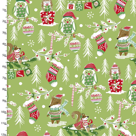 Winter Woodland Green Christmas in the Woods 15141-GREEN Cotton Woven Fabric