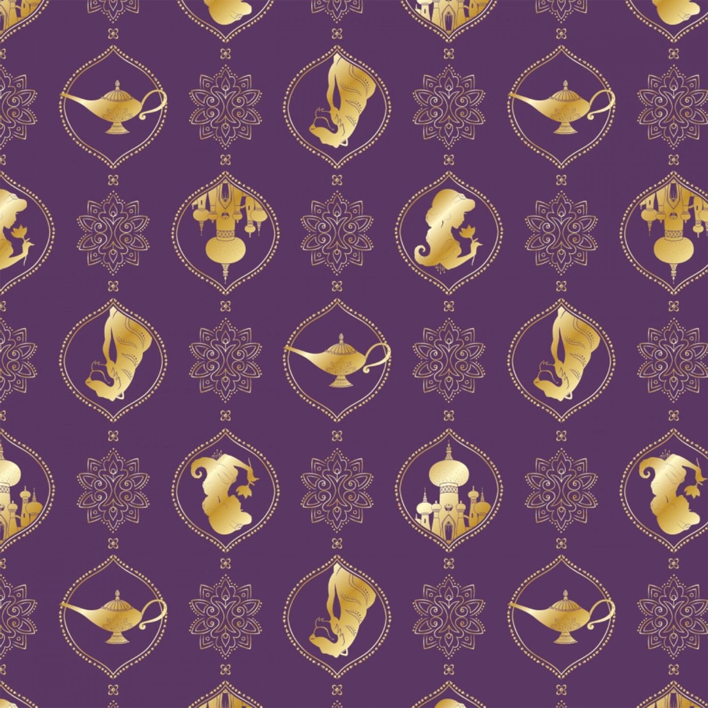 Licensed Disney's Aladdin Silhouette Damask Purple w/Metallic 85101310L-2 Cotton Woven Fabric