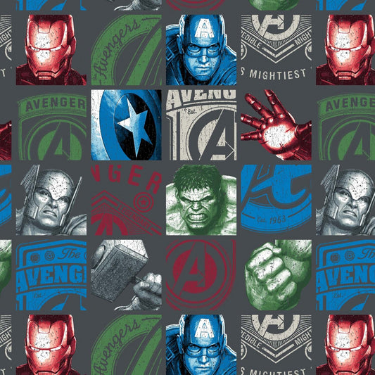 Licensed Marvel Avengers Charcoal Hero Blocks 13050101-2 Cotton Woven Fabric