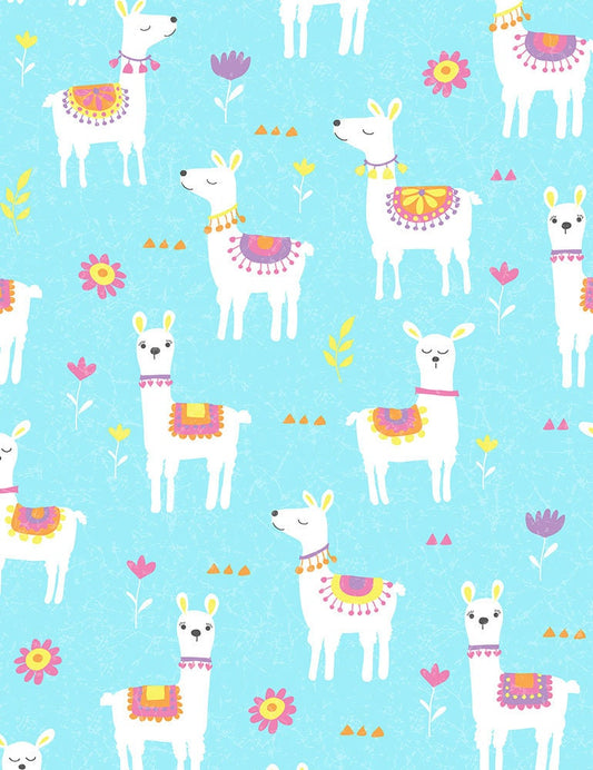 Blissful Alpacas Fun-C7339-Aqua Cotton Woven Fabric