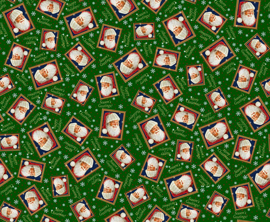 Santa's List Dark Forest Tossed Santa Frames 27261-F Cotton Woven Fabric