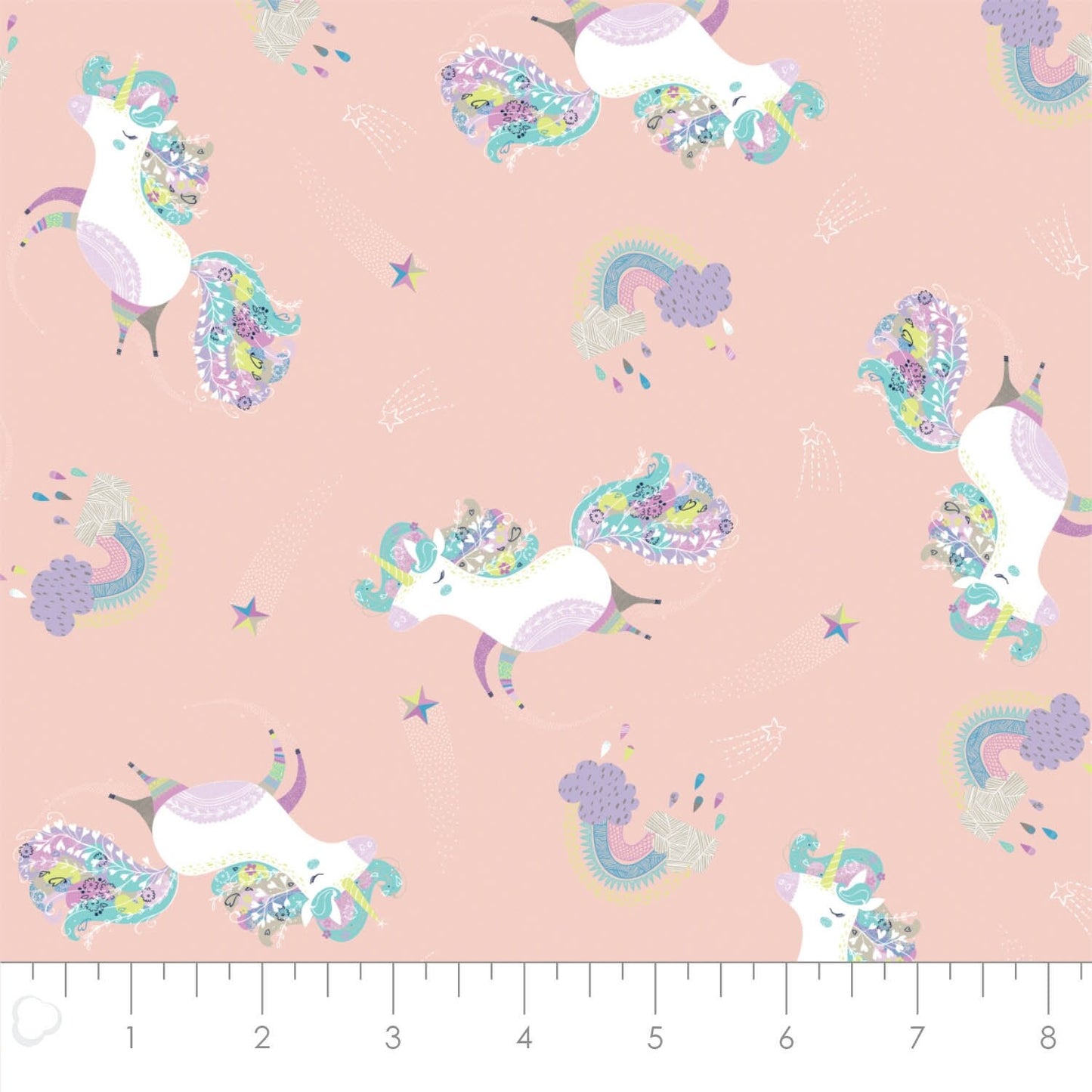 Out of This World Glow Dancing Unicorns in Blush Glow in the Dark Cotton Woven Fabric