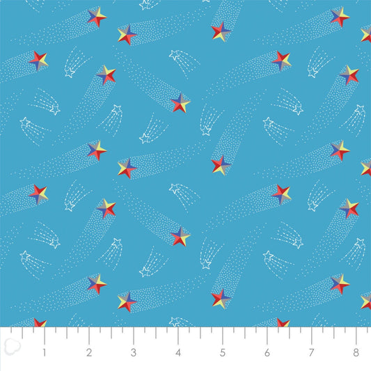 Out of This World Glow Shooting Stars in Blue Glow in the Dark Cotton Woven Fabric