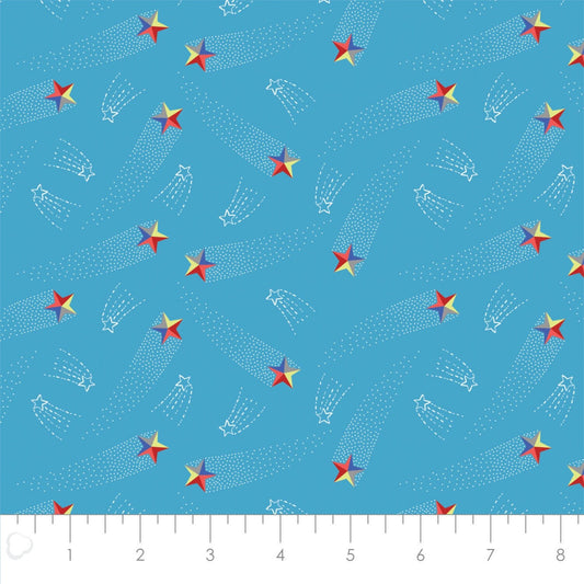 Out of This World Glow Shooting Stars in Blue Glow in the Dark Cotton Woven Fabric