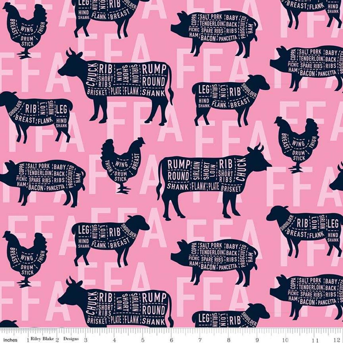 Licensed FFA Forever Blue Meat Cuts Pink C7214-PINK Cotton Woven Fabric