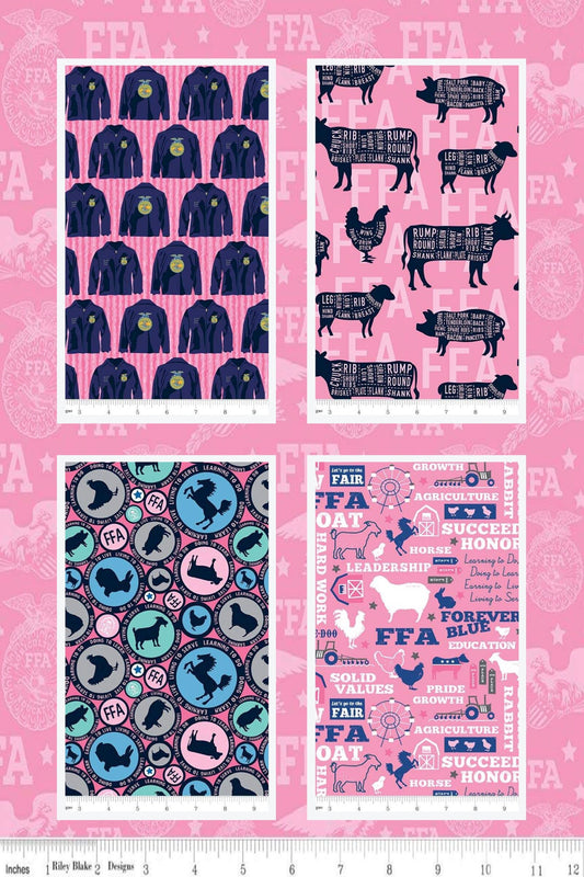 Licensed FFA Forever Blue Meat Cuts Pink C7214-PINK Cotton Woven Fabric