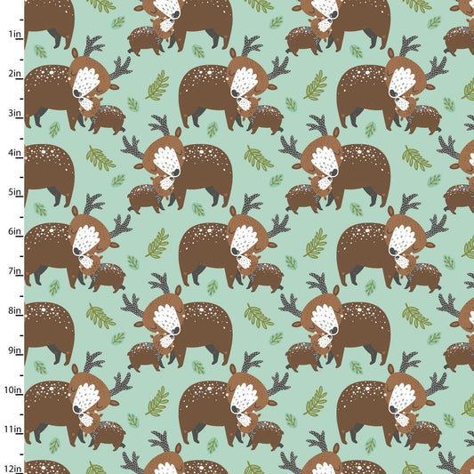 Animal Hugs Deer 15045-TURQ Cotton Woven Fabric