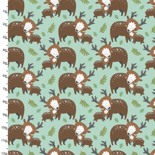 Animal Hugs Deer 15045-TURQ Cotton Woven Fabric