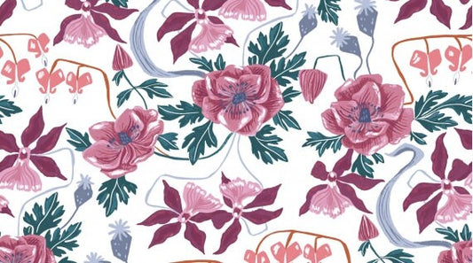 Empowered by Rae Ritchie Orchid Floral on white Stella-SRR1351 White Cotton Woven Fabric