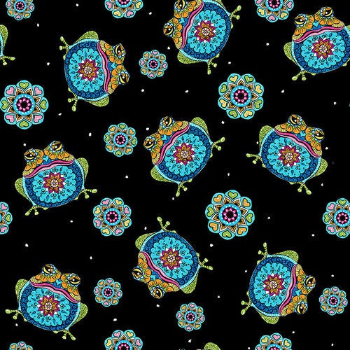 Mandala Tango Black Frogs 9658-99 Cotton Woven Fabric