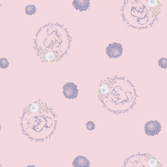 Licensed Tinker Bell 2 Pink Fairy Circles 85400203-3 Cotton Woven Fabric