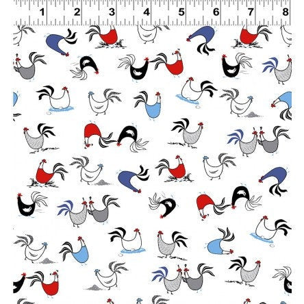 Tiny Chickens Colorful Chickens on White Y2684-1  Cotton Woven Fabric