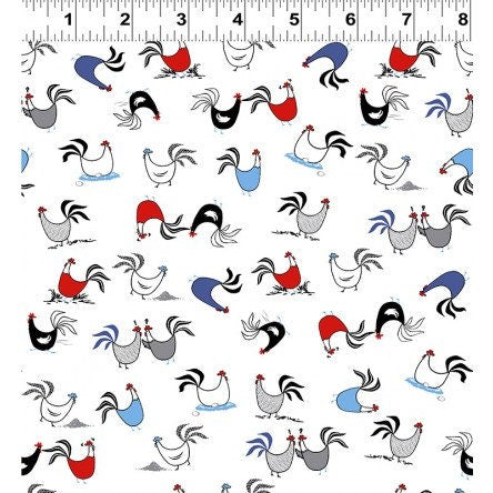 Tiny Chickens Colorful Chickens on White Y2684-1 Cotton Woven Fabric