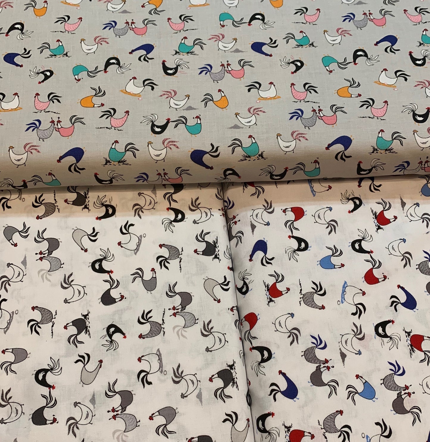 Tiny Chickens Colorful Chickens on White Y2684-1  Cotton Woven Fabric