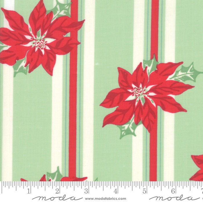 Sweet Christmas by Urban Chiks Poinsettia Stripe Spearmint 31150-14 Cotton Woven Fabric