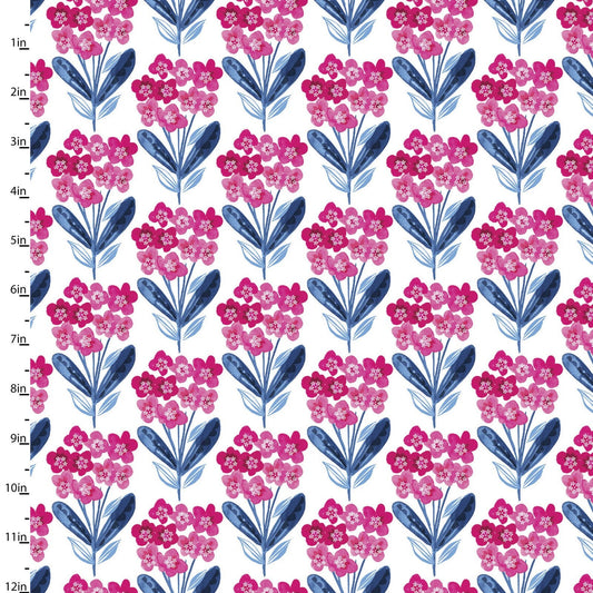 Bright Birds Fixed Floral 14988-WHITE  Digitally Printed Cotton Woven Fabric